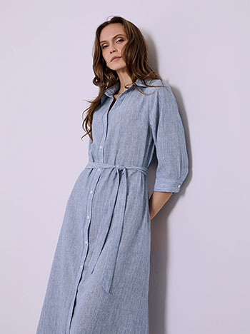 Dress with metallic stripes with linen in blue