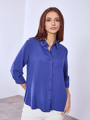 Πουκάμισο με τρία τέταρτα μανίκι σε μπλε ηλεκτρίκ