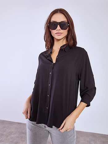 Πουκάμισο με τρία τέταρτα μανίκι σε μαύρο