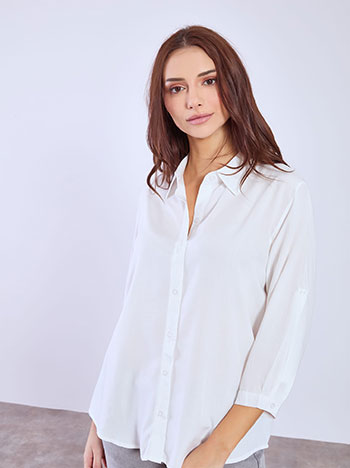 Shirt with three quarter sleeves in white