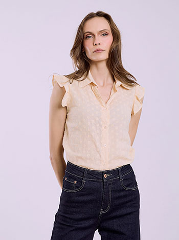 Shirt with ruffles embroidery in beige