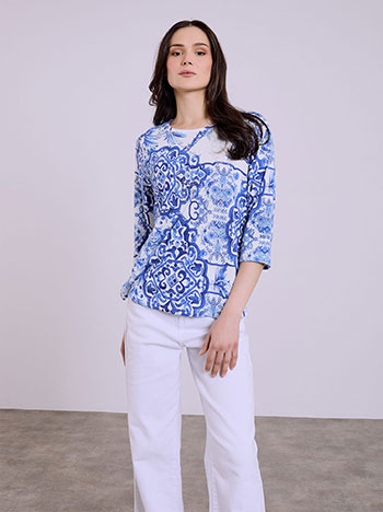 Top printed with strass in blue