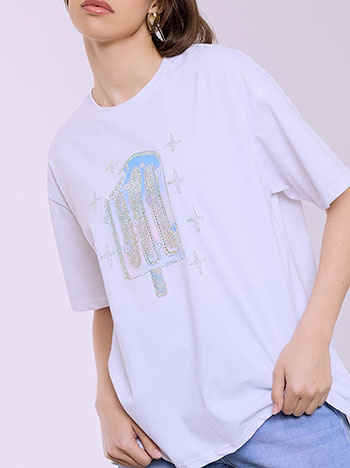 T-shirt with strass ice cream in white