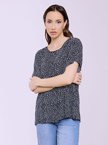 Printed top in dark blue