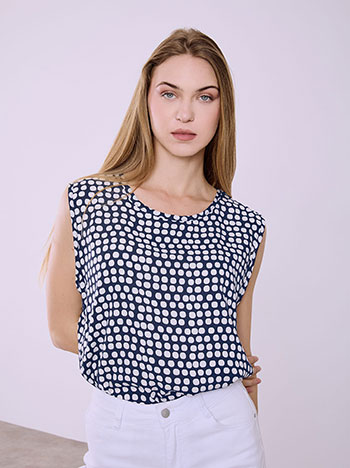 Μπλούζα με πουά σε σκούρο μπλε