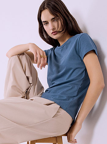 T-shirt monochrome with cotton in blue