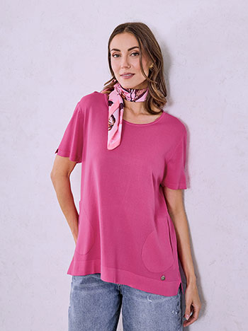 Μπλούζα μονόχρωμη με τσέπες σε φούξια