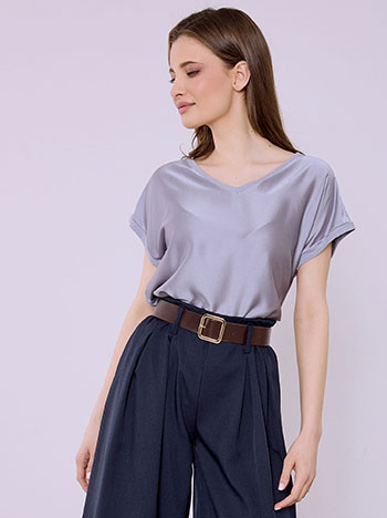 Μπλούζα με συνδυασμό υφασμάτων σε μπλε ραφ