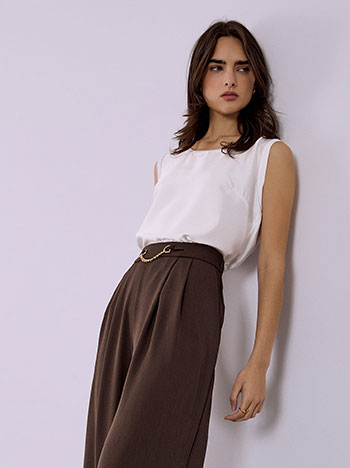 Μπλούζα αμάνικη με συνδυασμό υφασμάτων σε πούδρα