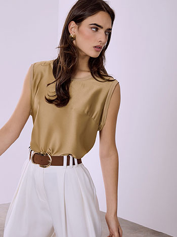 Top sleeveless with contrast fabric in dark beige