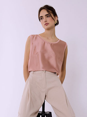 Top sleeveless with contrast fabric in dusty pink