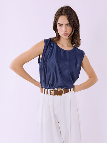 Top sleeveless with contrast fabric in dark blue