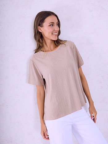 Ribbed top with glitter in light brown