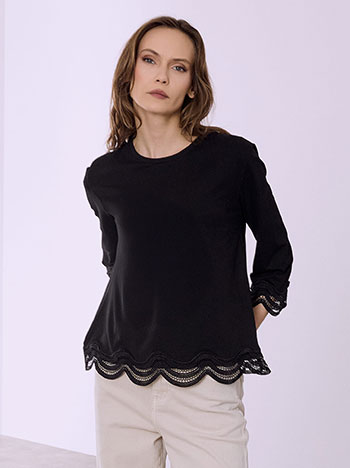 Μπλούζα με τρία τέταρτα μανίκι σε μαύρο