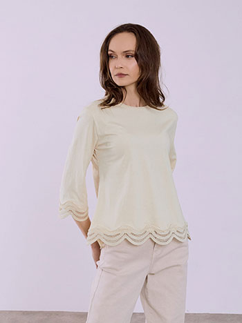 Μπλούζα με τρία τέταρτα μανίκι σε μπεζ