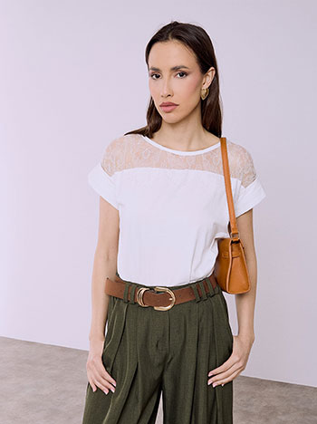 Top with lace in white