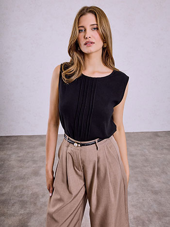 Asymmetric pleated blouse in black