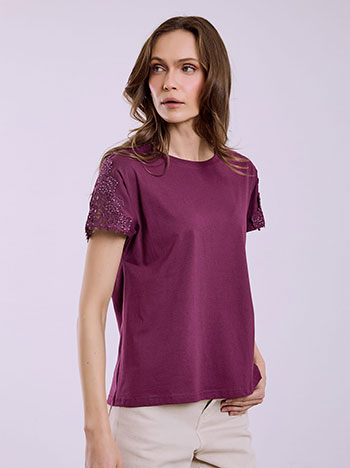 Top with sleeve strass in purple