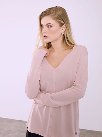 Cardigan with V neckline in pink