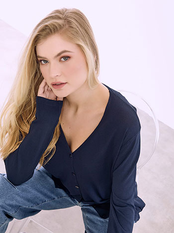 Cardigan with V neckline in dark blue