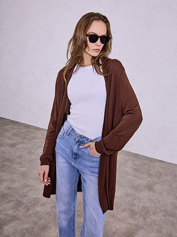 Cardigan long with pockets in brown