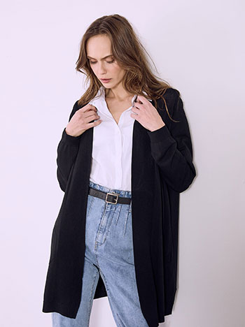 Cardigan long with pockets in black