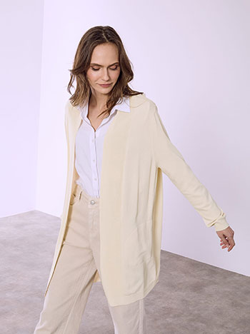 Ζακέτα μακριά με τσέπες σε μπεζ