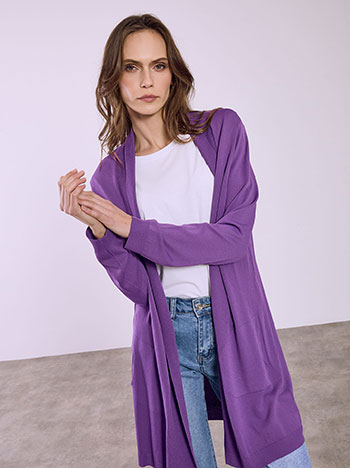 Ζακέτα μακριά με τσέπες σε μωβ