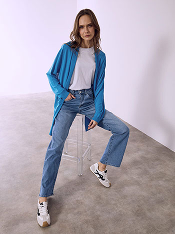 Cardigan long with pockets in teal
