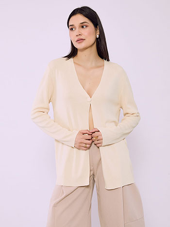 Cardigan monochrome with button in beige