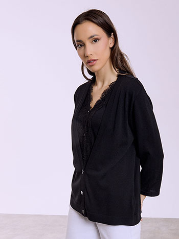 Cardigan with lace details in black