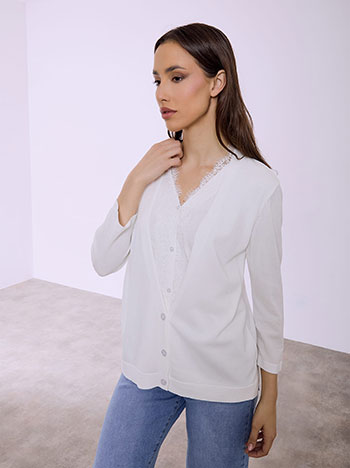 Cardigan with lace details in white