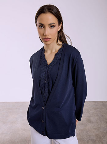 Cardigan with lace details in dark blue