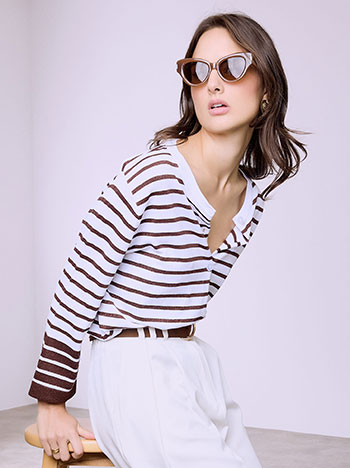 Ζακέτα ριγέ μεταλλιζέ σε καφέ