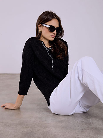 Cardigan with pearled buttons in black