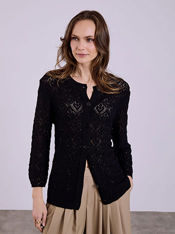 Ζακέτα μονόχρωμη διάτρητη σε μαύρο