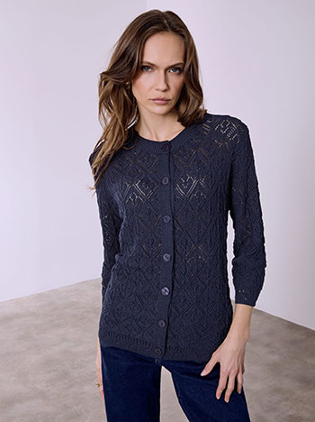 Cardigan monochrome perforated in dark blue