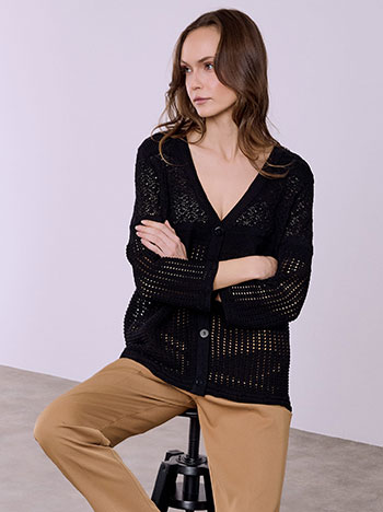 Cardigan perforated with viscose in black