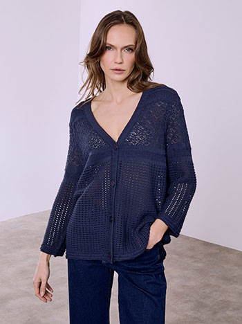 Cardigan perforated with viscose in dark blue