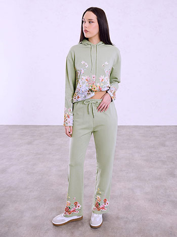Sweatpants with flowers print in light khaki