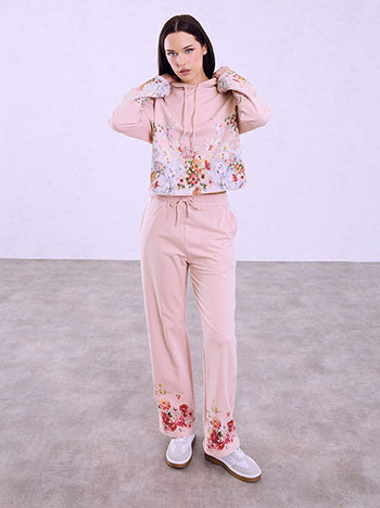 Sweatpants with flowers print in pink