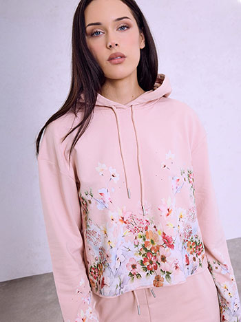Sweatshirt with flowers print in pink