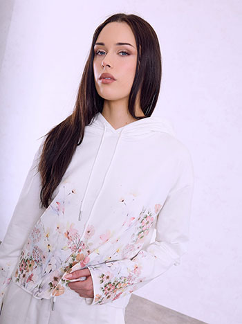Sweatshirt with flowers print in white