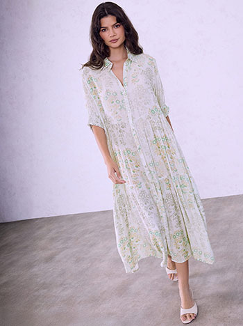 Midi textured fabric shirt dress in mint