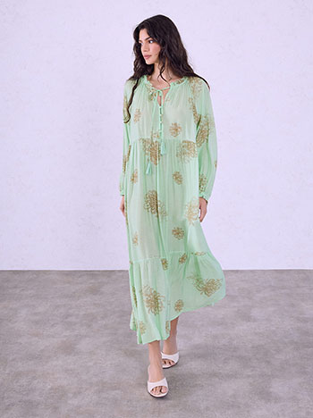Maxi dress with ruffled neckline in light green