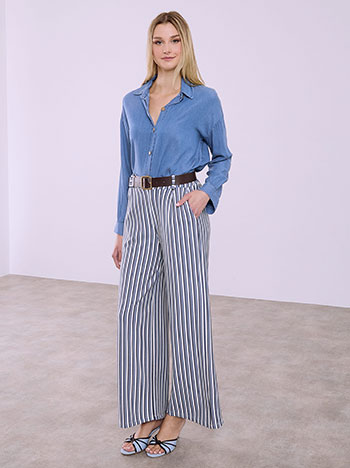 Wide leg striped trousers in blue