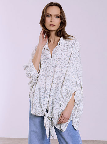 Oversized polka dot shirt with tie in white