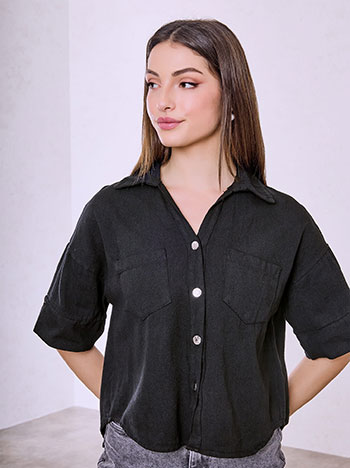 Πουκάμισο τζιν βαμβακερό σε μαύρο