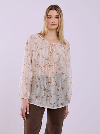 Top with tie in beige