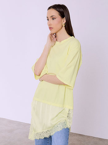 Mixed fabric top in yellow